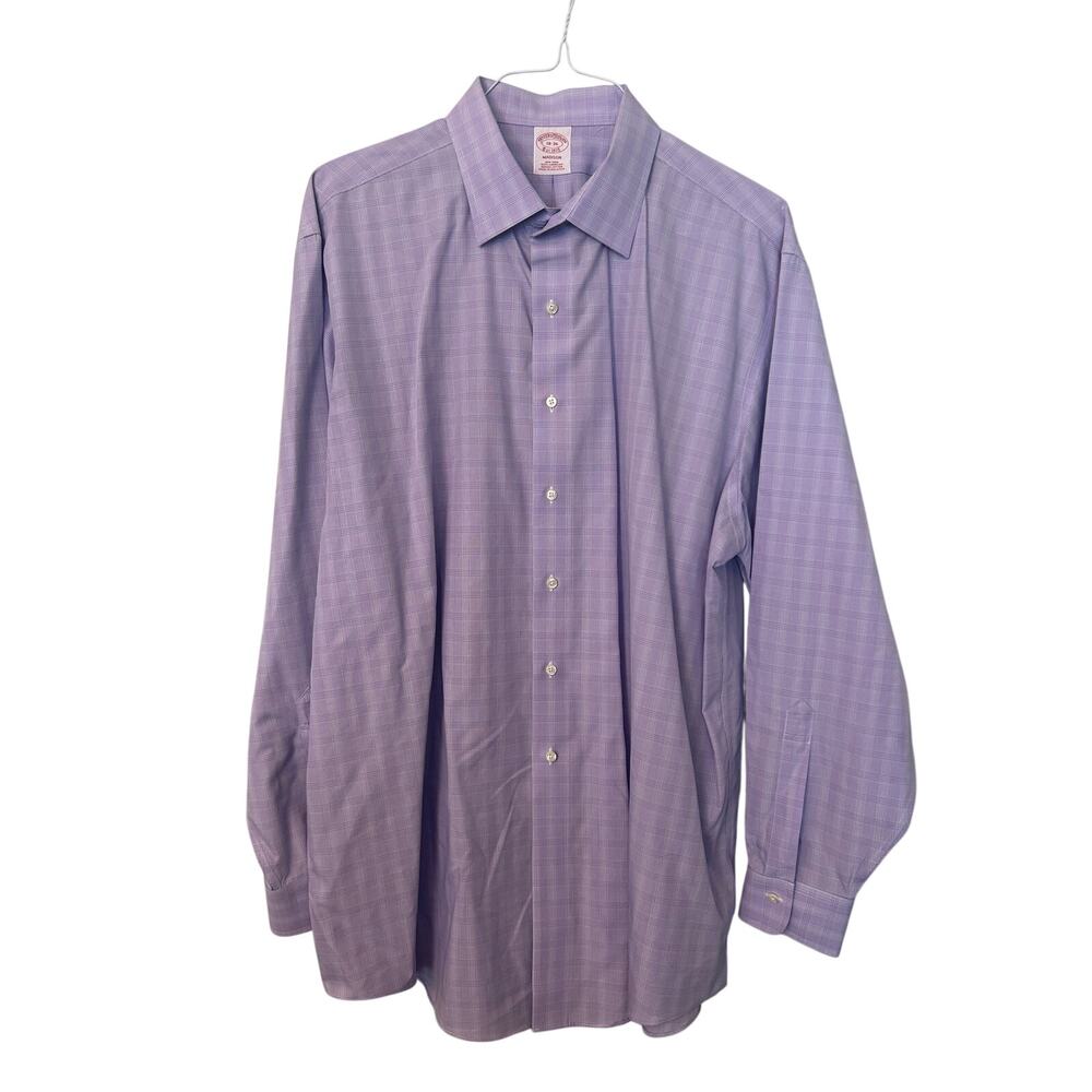 Brooks Brothers Madison Purple Check Long Sleeve Dress Shirt Non-Iron Size 18-36